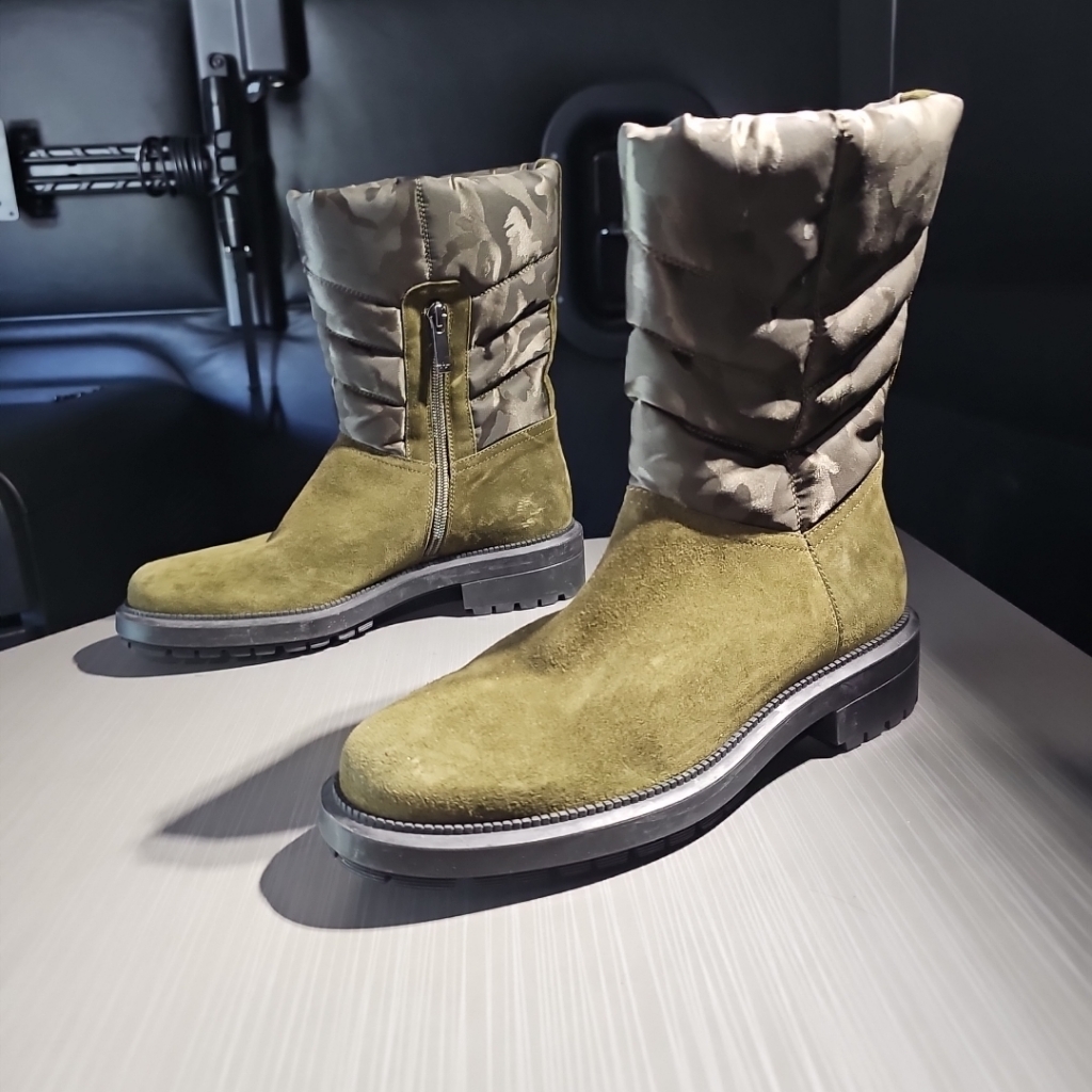 Aquatalia Lori Waterproof Boots Olive Green Suede/Camo Nylon Size 7 Nwob $650